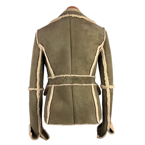 Y2K Shearling Sheepskin Fur Leather Blazer Jacket XS-S Mos - Picture 6 of 14